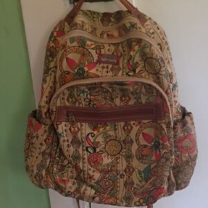 Sakroots Beige Canvas Backpack with Multicolor Floral Print